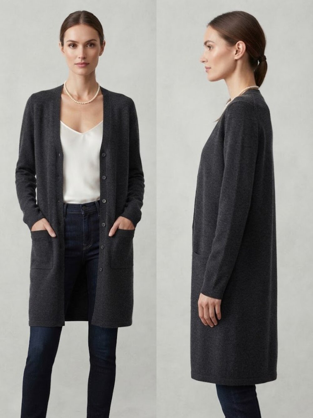 Neiman Marcus Made in Italy Grey Merino Wool Blend Women's Cardigan Size Medium